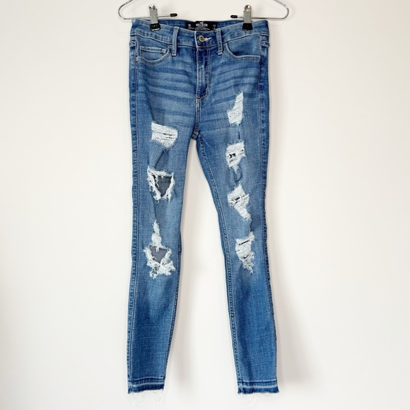 Hollister High Rise Crop Super Skinny Jeans Distressed Raw Hem 25” - Picture 4 of 17